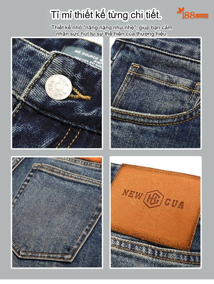 Quần Jean Nam Ống Đứng Co Giãn Vừa Vặn Phong Cách Retro Màu Xanh Denim chi tiết 9