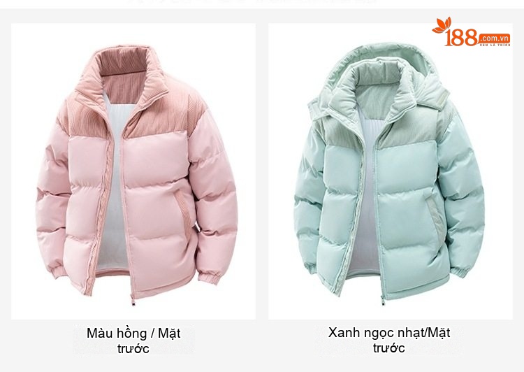 Áo Khoác Phao Nam Nữ Cotton Lót Dày Mũ Rời Chất Liệu Vải Lanh Màu Be, Đen, Xanh Lá, Hồng... chi tiết 19