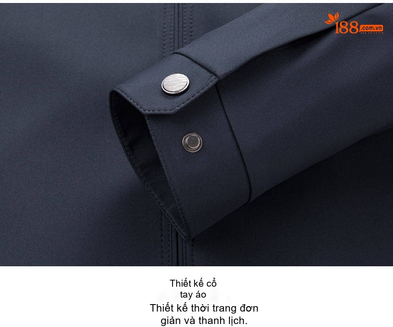 Áo Khoác Nam Mỏng Cổ Trụ Dáng Suông Phong Cách Lịch Sự Màu Xanh Navy, Kem chi tiết 26