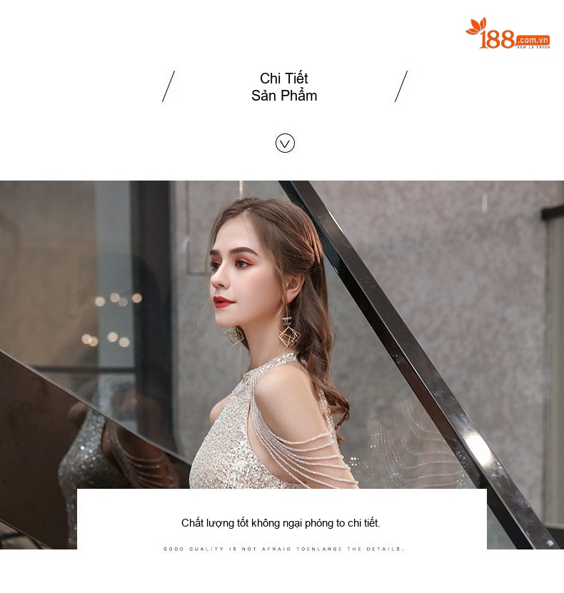 Váy Dạ Hội Dáng Đuôi Cá Hở Vai Sang Trọng Cho Tiệc Tối, Đính Hôn Màu Vàng Đồng chi tiết 18