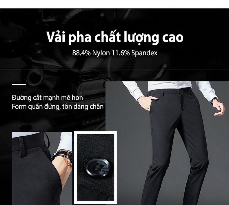Quần Âu Nam Dáng Thẳng Chất Liệu Mỏng, Nhanh Khô Màu Xám, Xanh Navy, Đen chi tiết 5