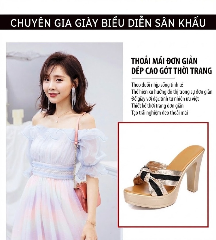 Dép Sục Nữ Quai Ngang Đế Xuồng Chiều Cao Đế Khoảng 8cm Màu Vàng, Đen chi tiết 1