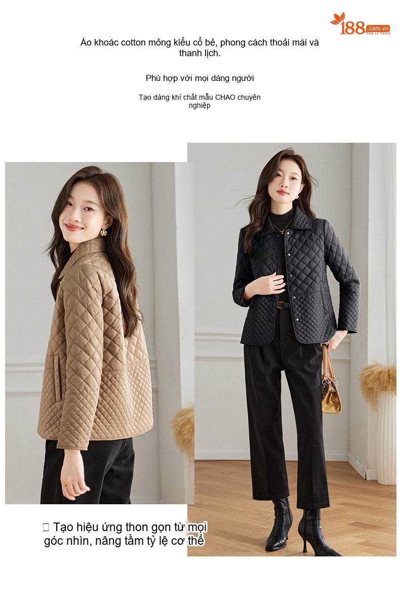 Áo Khoác Cotton Chần Bông Dáng Ôm Phong Cách Hàn Quốc Màu Be, Đen chi tiết 7