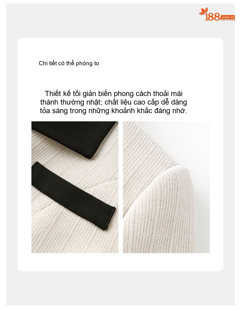 Set Áo Khoác Lửng Chenille Tay Dài Kèm Chân Váy Xếp Ly Lưng Cao Màu Trắng Kem, Đen chi tiết 6