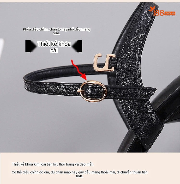 Giày Sandal Cao Gót Nữ Da Bóng Quai Hậu Gót Cao 7cm - 8cm Màu Đen, Kem chi tiết 9