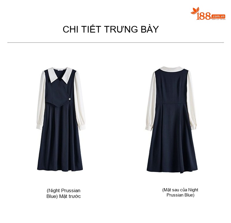 Váy liền thân Nữ dáng chữ A Thiết Kế Giả Hai Lớp Tay Dài Cổ Sơ Mi Thanh Lịch Màu Đen, Trắng chi tiết 23
