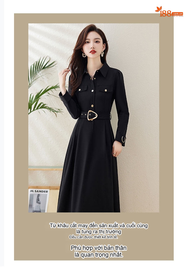 Váy Polo Nữ dáng chữ A Cao Cấp Thiết Kế Thanh Lịch Màu Đen, Nâu chi tiết 8