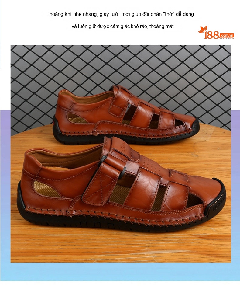 Sandal Nam Da Thật Thủ Công Chiều Cao Đế Khoảng 3cm Màu Nâu, Đen, Xanh Navy... chi tiết 15