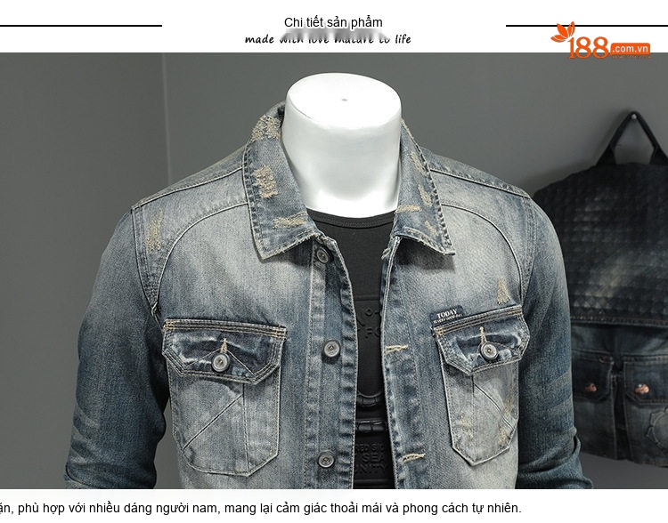Áo Khoác Jean Nam Cổ Bẻ Dáng Suông Phong Cách Thời Trang chi tiết 6