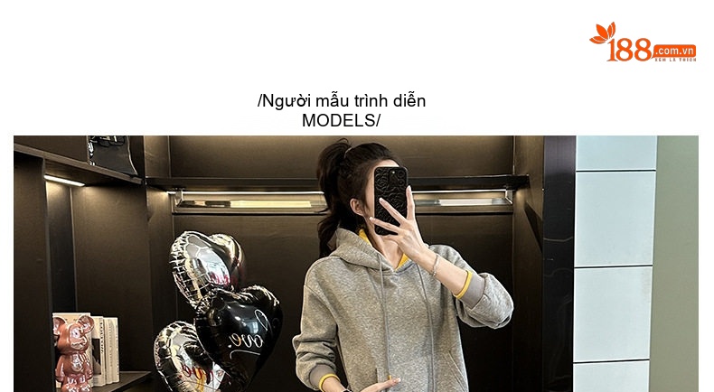 Bộ đồ thể thao nữ áo hoodie quần dài vải nỉ lót lông màu xám chi tiết 3