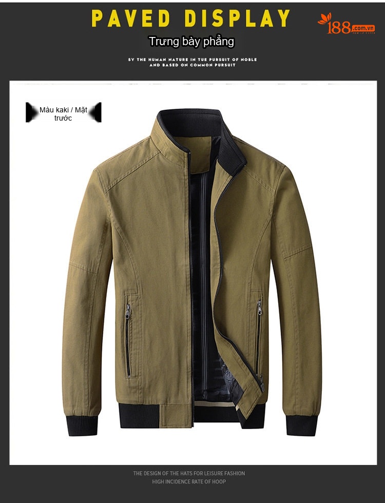 Áo Khoác Bomber Nam Cotton Dáng Đứng Cổ Giản Dị Màu Xanh Olive, Đỏ, Xanh Lá, Đen... chi tiết 10