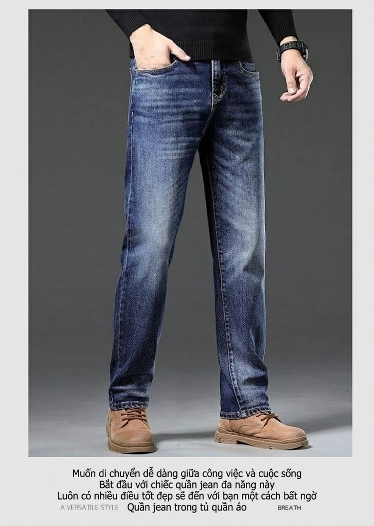 Quần Jean Nam Ống Đứng Co Giãn Vừa Vặn Phong Cách Retro Màu Xanh Denim chi tiết 25