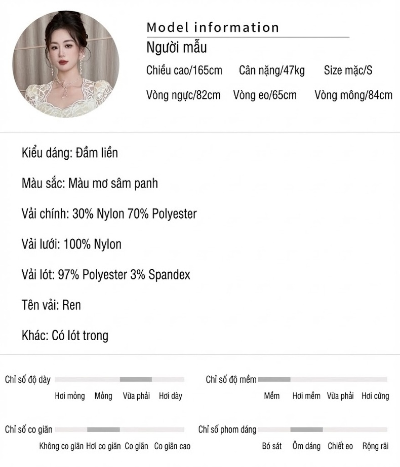 Váy Lưới Nữ Cổ chữ Vuông Tay Dài Thu Đông Chiết Eo Đính Lấp Lánh Phong Cách Tiểu Thư Màu Trắng Kem chi tiết 2