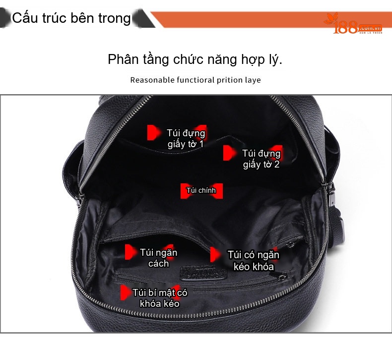 Balo Da Thật Nữ Thời Trang Công Sở Dung Tích Lớn Màu Đen chi tiết 11