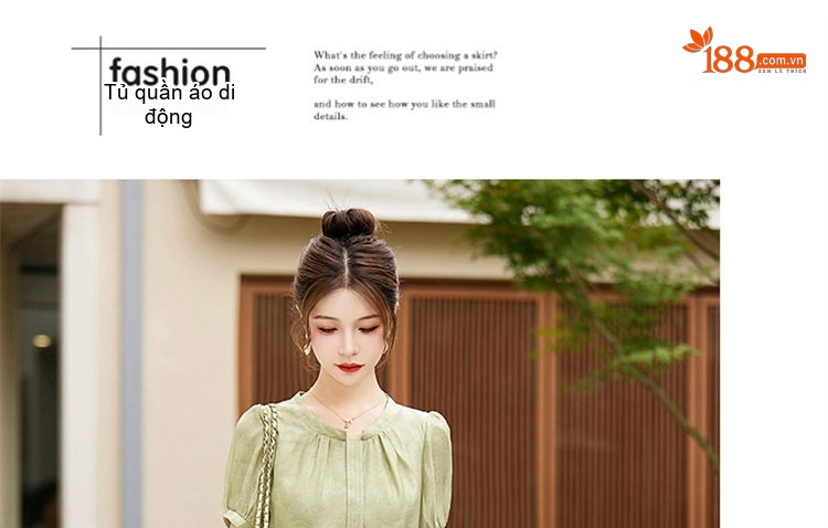 Váy liền thân Nữ Dáng Dài Cổ Điển Thắt Eo Tay Ngắn Họa Tiết Màu Xanh, Nâu chi tiết 17