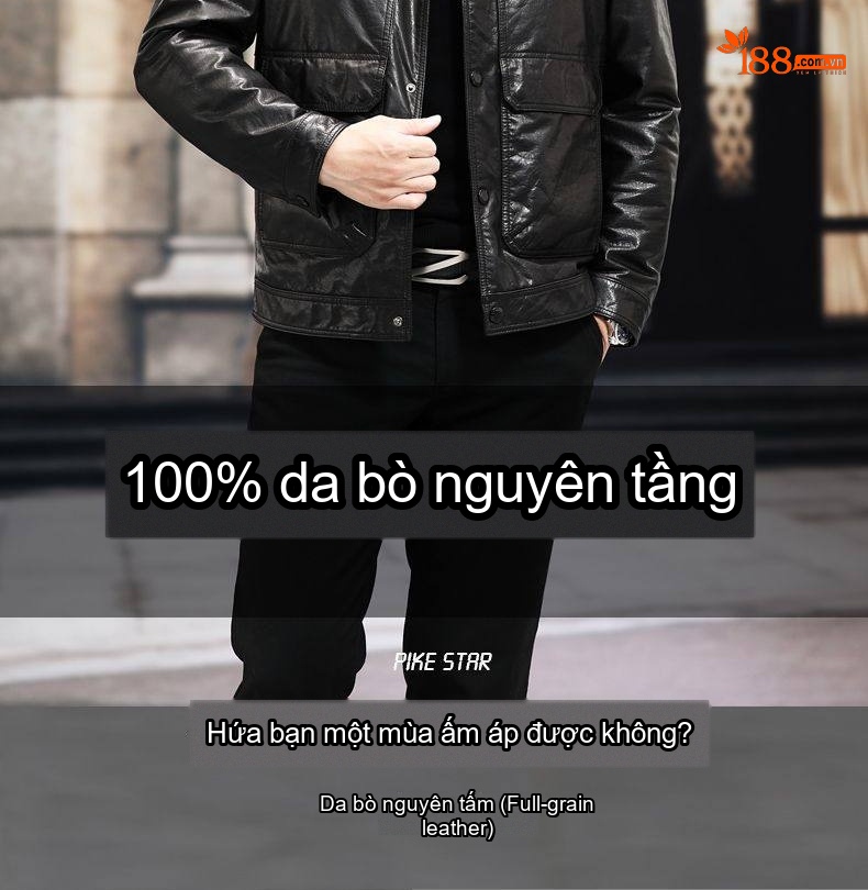 Áo Khoác Da Thật Nam Cổ Bẻ Dáng Ôm Vừa Vặn Màu Đen chi tiết 2