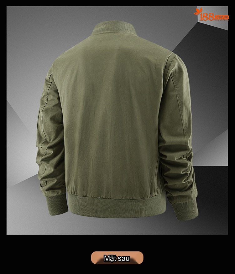 Áo Khoác Bomber Nam Cotton Giặt Nước Nhiều Túi Dáng Rộng Màu Đen, Xanh Olive, Nâu Vàng chi tiết 7