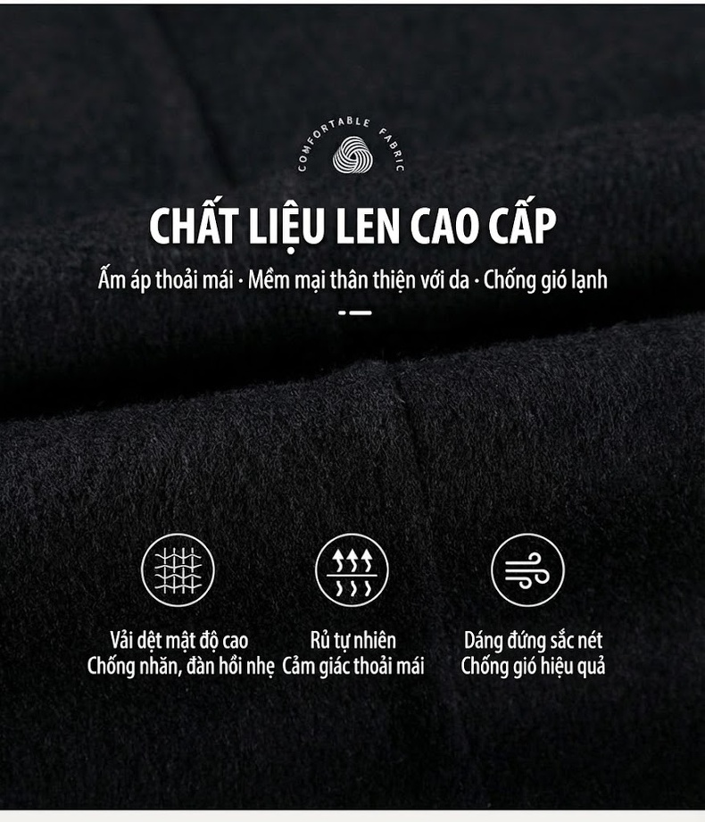Áo Khoác Dạ Nam Lông Cừu Dáng Dài Trung Niên Lót Lông Vũ Ấm Áp Màu Đen chi tiết 6