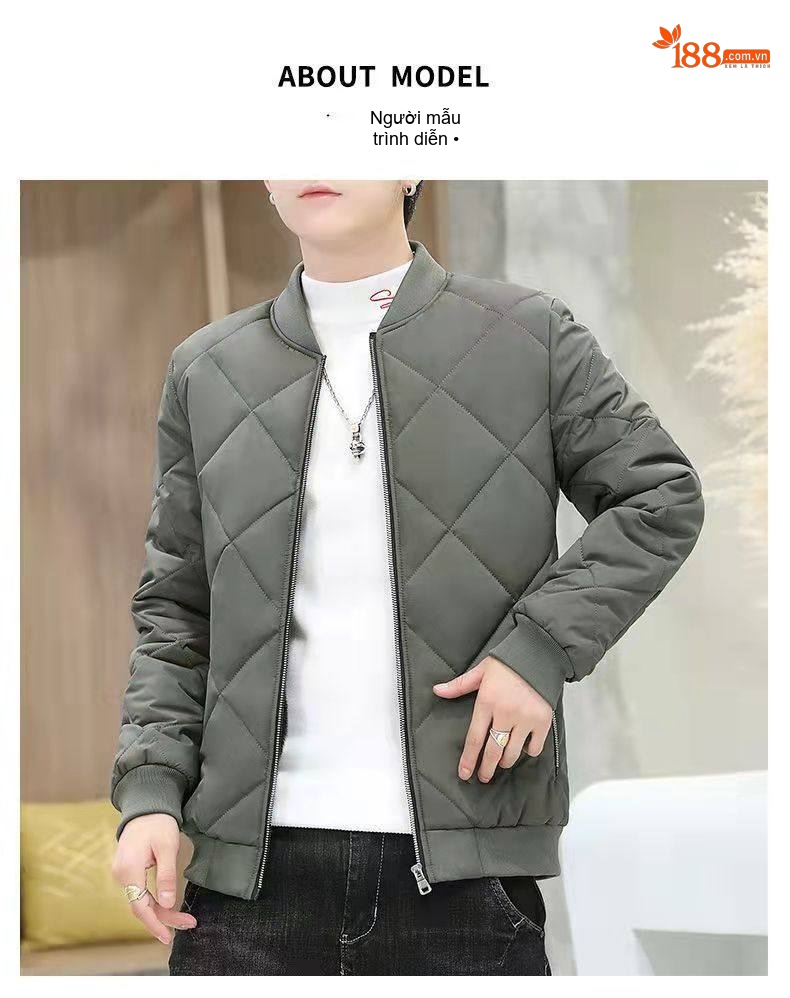 Áo Khoác Phao Nam Cotton Dày Dặn Lót Lông Cừu Giữ Ấm Kiểu Bomber Màu Đen, Xám, Kem chi tiết 23