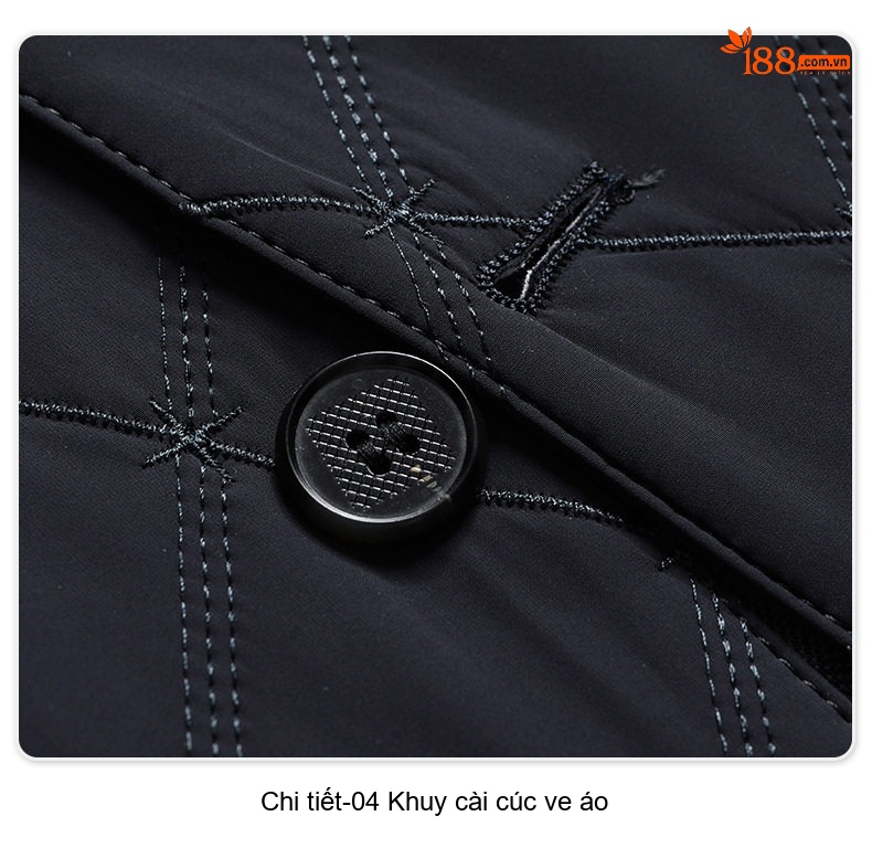 Áo Khoác Bông Nam Trung Niên Dáng Vừa Vải Cotton Lót Lụa Tằm Màu Xanh Navy chi tiết 20