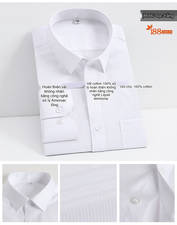 Áo Sơ Mi Dài Tay Nam Cotton Cao Cấp Chống Nhăn Màu Trắng, Xanh Dương, Đen, Đỏ... chi tiết 16