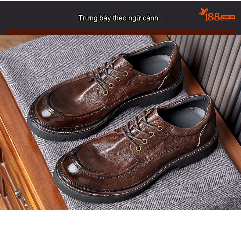 Giày Tây Buộc Dây Nam Da Bóng Thiết Kế Retro Chiều Cao Đế Khoảng 4cm Màu Nâu, Đen, Xanh Lá chi tiết 7