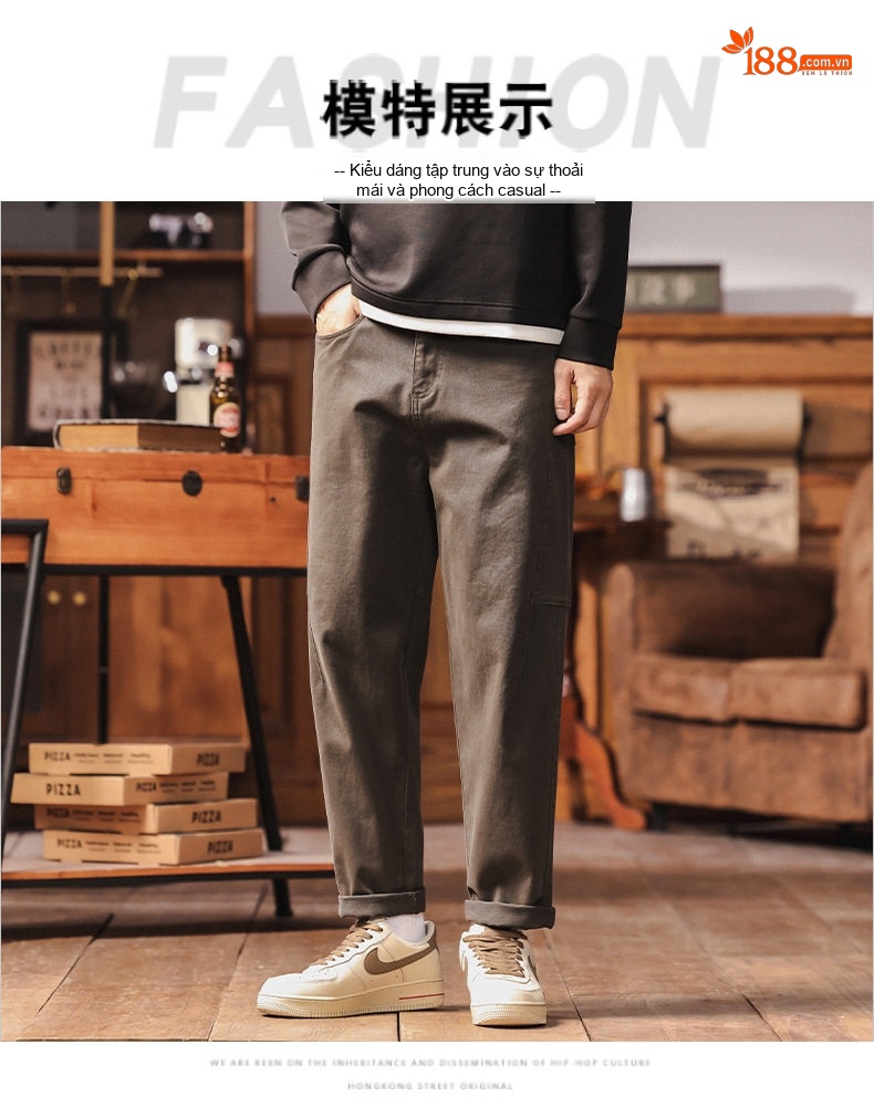 Quần Âu Nam Ống Rộng Phong Cách Retro Màu Nâu, Đen chi tiết 5