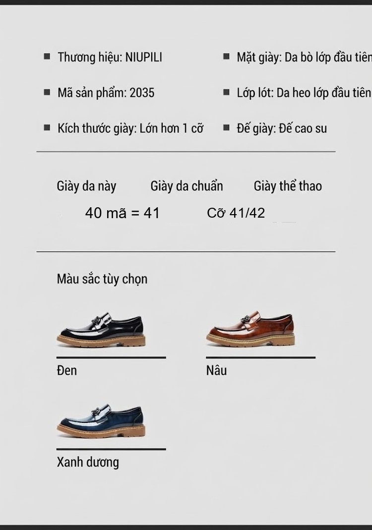Giày Lười Nam Da Bóng Đế Chống Trượt Chiều Cao Đế Khoảng 3cm Màu Đen, Nâu chi tiết 8