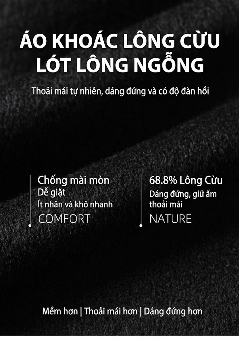 Áo Khoác Dạ Nam Dáng Dài Lông Cừu Lót Lông Ngỗng Tháo Rời Màu Đen chi tiết 1