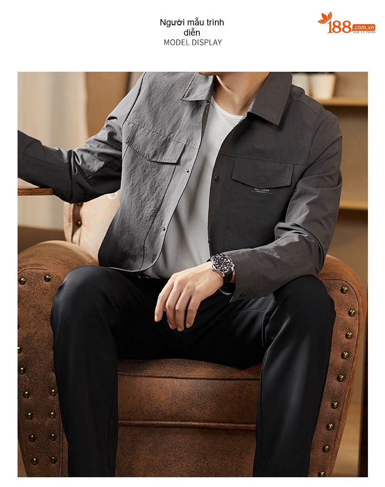 Áo Khoác Công Sở Nam Cổ chữ Vuông Phong Cách Casual Màu Đen, Xám chi tiết 11