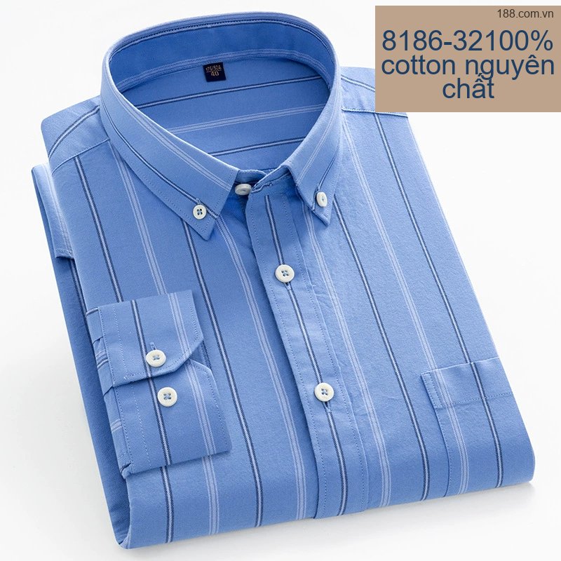 Áo Sơ Mi Nam Tay Dài Cotton Kẻ Sọc Thanh Lịch Phong Cách Công Sở Màu Trắng, Xanh, Đen, Đỏ...