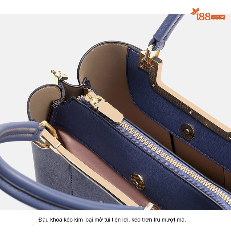 Túi Xách Tay Nữ Da Thật Phong Cách Sang Trọng Cho Mẹ Bỉm Sữa Màu Xanh Navy chi tiết 10