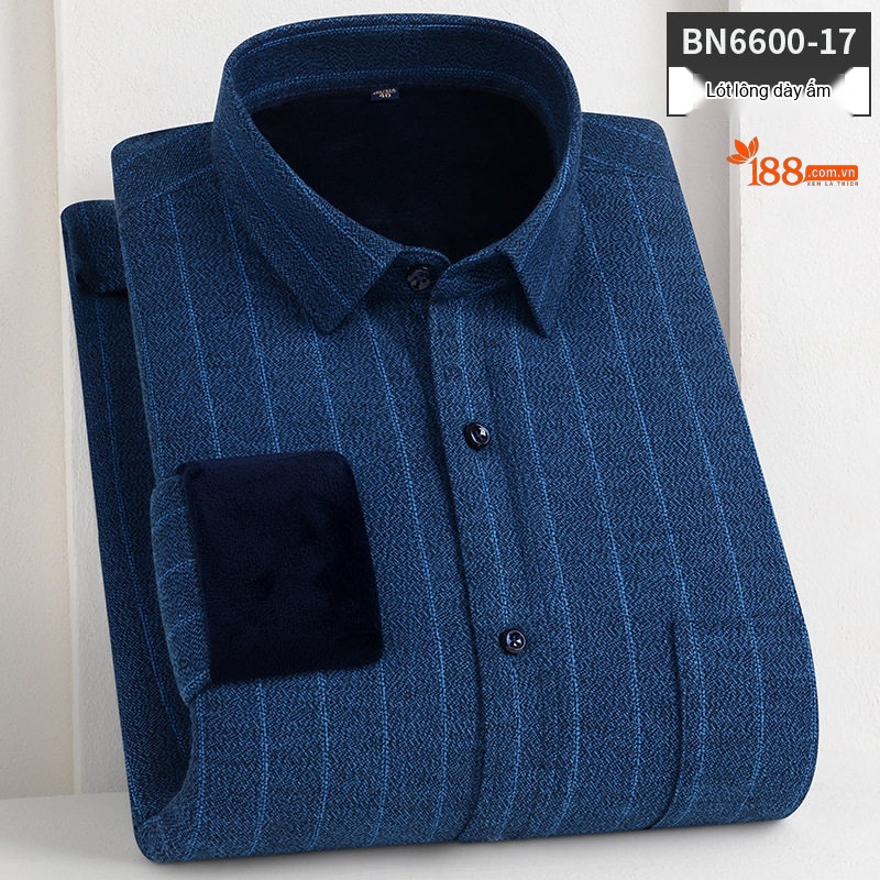 Áo Sơ Mi Nam Dài Tay Cotton Lót Lông Dày Dặn Giữ Ấm Màu Xanh Dương, Xám, Đen, Đỏ...