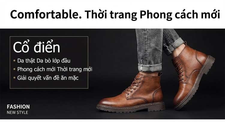 Boot Nữ Cổ Lửng Da Bò Đế Dày Phong Cách Retro Chiều Cao Đế Khoảng 5cm Màu Đen, Nâu chi tiết 1