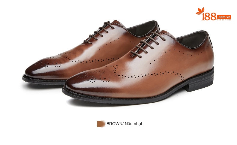 Giày Tây Buộc Dây Nam Da Thật Brogue Chiều Cao Đế Khoảng 3cm Màu Đen, Nâu chi tiết 23