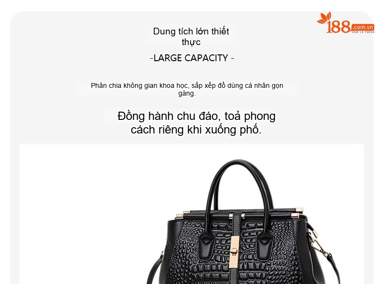 Túi Đeo Vai Nữ Da Bò Vân Cá Sấu Phong Cách Âu Mỹ Đựng Vừa A4 Màu Đen chi tiết 7