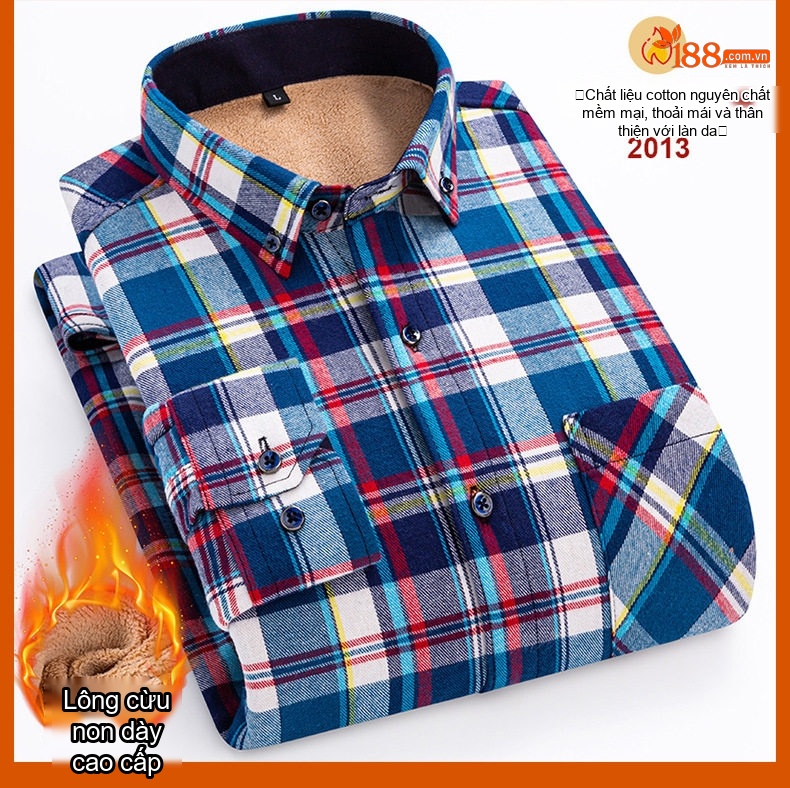 Áo Sơ Mi Nam Ca Rô Lông Cừu Non Cotton Dày Dặn Giữ Ấm Màu Đen, Đỏ, Xanh Dương, Xanh Lá... chi tiết 39