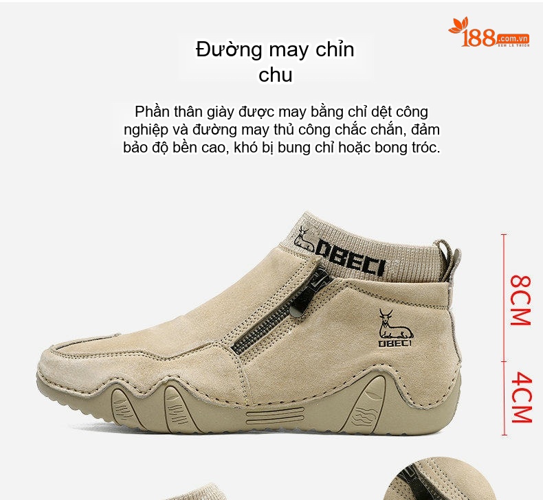 Giày Boot Martin Nam Da Thật Cổ Cao Chiều Cao Đế Khoảng 3cm Màu Be, Đen, Xám chi tiết 8