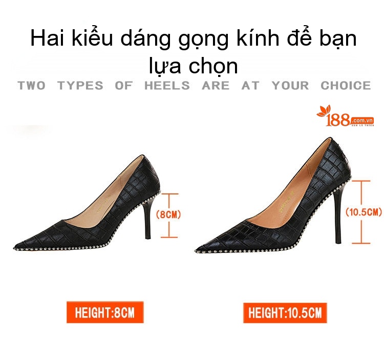 Giày Cao Gót Nữ Bề Mặt Vân Đá Chiều Cao Đế Khoảng 7cm Màu Đen, Kem, Trắng, Xám... chi tiết 1