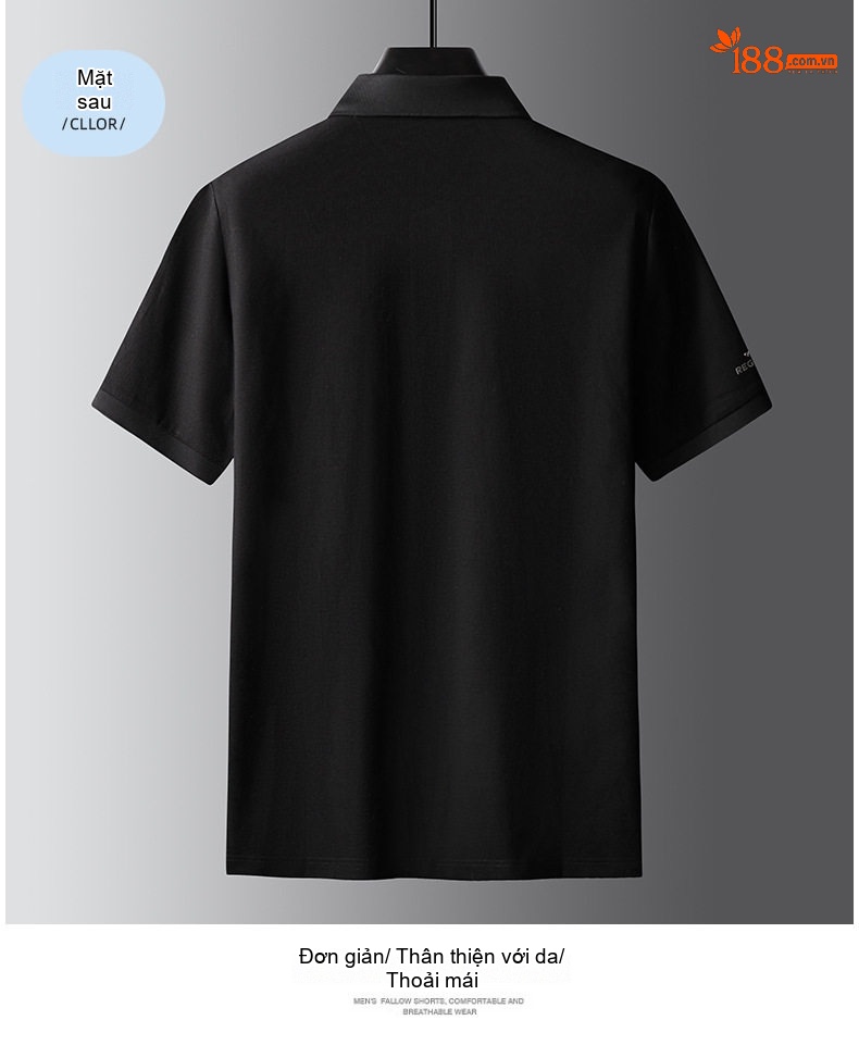 Áo Polo Nam Cotton Tay Ngắn Cổ Bẻ Form Rộng Màu Đen, Xám, Nâu, Xanh Navy chi tiết 14