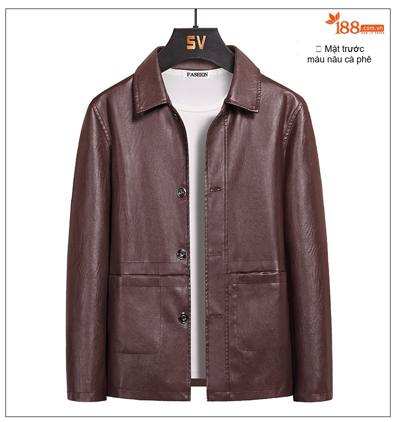 Áo Khoác Da PU Nam Cổ Bẻ Kiểu Dáng Casual Màu Đen, Nâu chi tiết 6