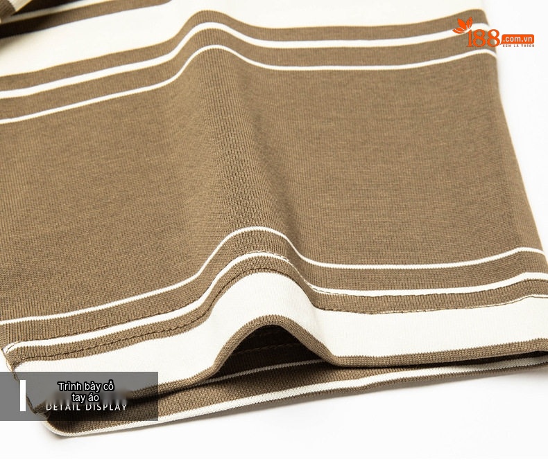 Áo Thun Tay Ngắn Nam Sọc Ngang Cổ Tròn Cotton Thoáng Mát Màu Đen, Nâu, Trắng chi tiết 9
