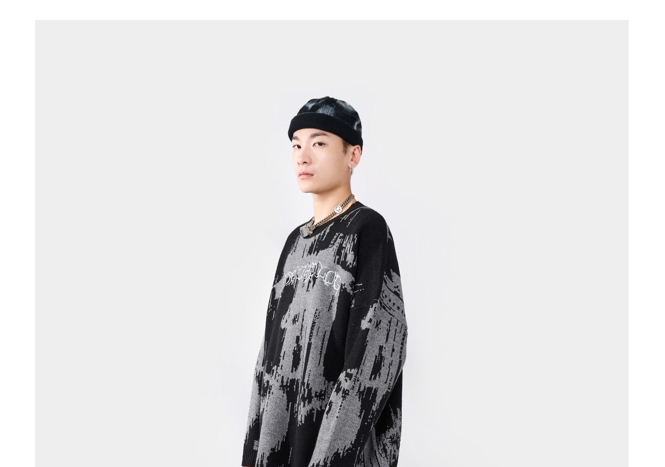 Áo Sweater Nam Nữ Dệt Kim Tay Dài Form Rộng Phong Cách Đường Phố Màu Đen, Kem chi tiết 17