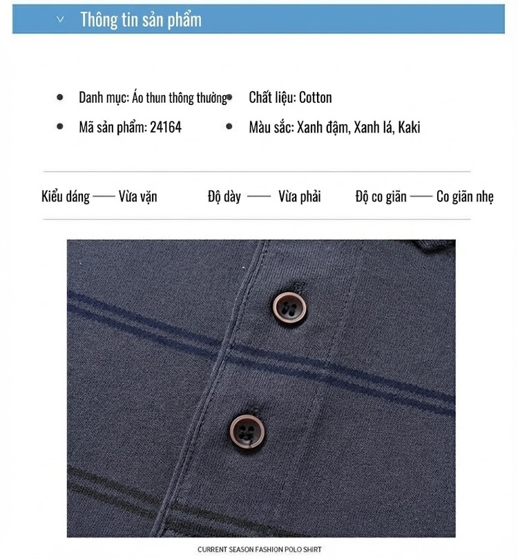 Áo Polo Sọc Tay Ngắn Nam Cỡ Lớn Thoáng Mát Màu Xanh Navy, Xanh Rêu, Nâu chi tiết 10