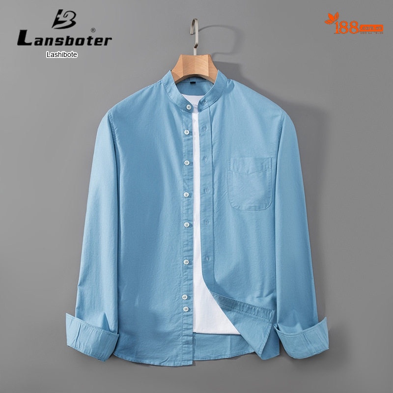 Áo Sơ Mi Nam Tay Dài Cổ Trụ Oxford Cotton Dáng Ôm Màu Vàng, Xanh Lam, Xanh Dương, Xám...