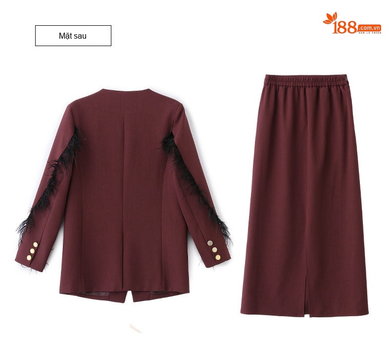 Set Áo Blazer Tay Lông và Chân Váy Nữ Phong Cách Hàn Quốc Màu Đỏ Rượu Vang, Đen chi tiết 32