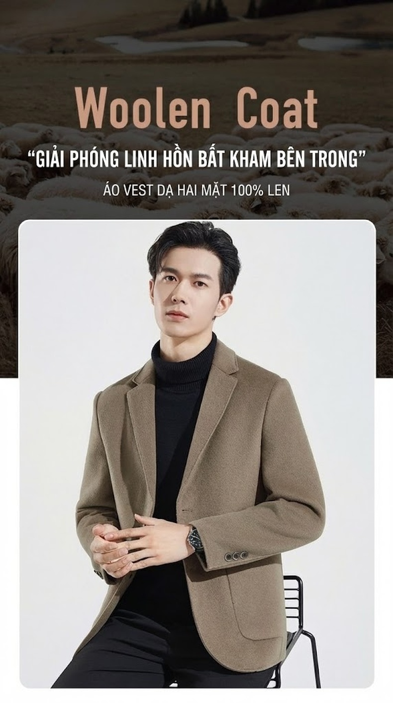 Áo Vest Nam 100% Lông Cừu Thu Đông Dáng Ôm Màu Nâu, Xám, Xanh Navy, Đen chi tiết 1