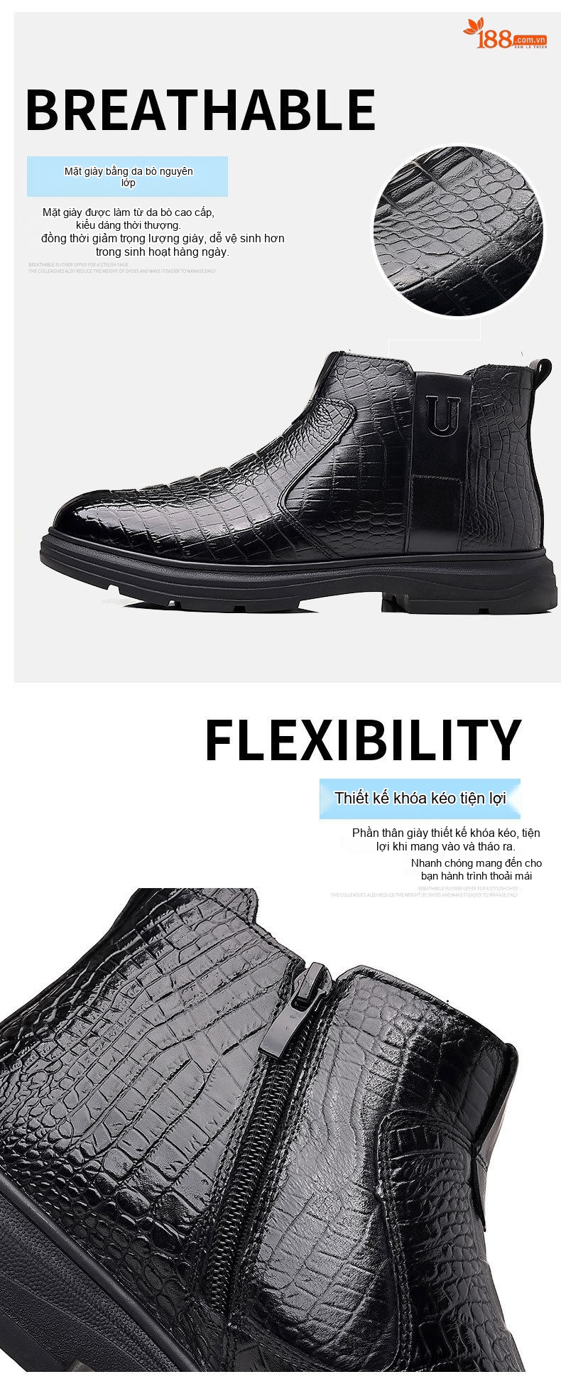 Boot Nam Da Thật Cao Cổ Lót Lông Cừu Giữ Ấm Chiều Cao Đế Khoảng 4cm Màu Đen, Nâu chi tiết 11