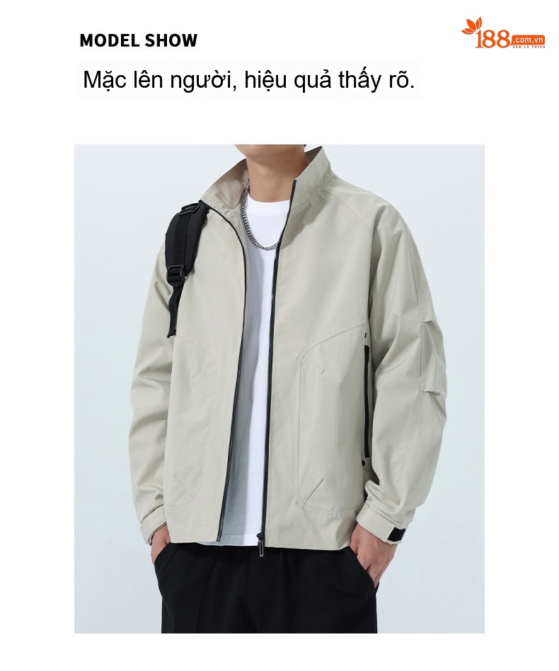 Áo Khoác Bomber Nam Cổ Trụ Phong Cách Công Sở Màu Đen, Kem, Xanh Rêu chi tiết 21