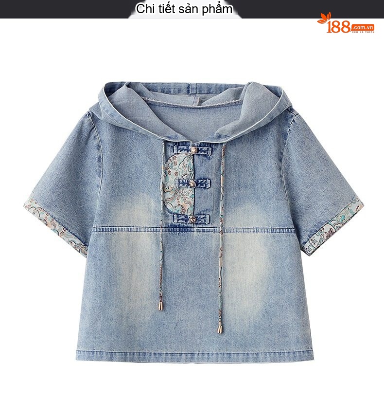 Set Bộ Quần Áo Nữ Phong Cách Trung Hoa Cổ Điển Áo Hoodie Tay Ngắn Chân Váy Jean Dáng Dài Thêu Họa Tiết chi tiết 28